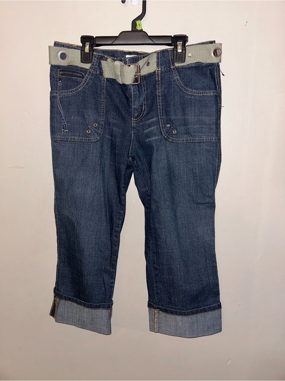 Y2K Cuffed Denim Capris w/belt